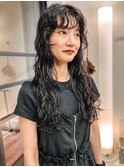 ロングパーマ 前髪パーマ 顔周りカット デジタルパーマ 20代