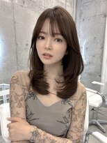 フォンズ(FONS)&nbsp;透明感グレーブラウンカラー/ロングレイヤー/ワンカール/顔周り