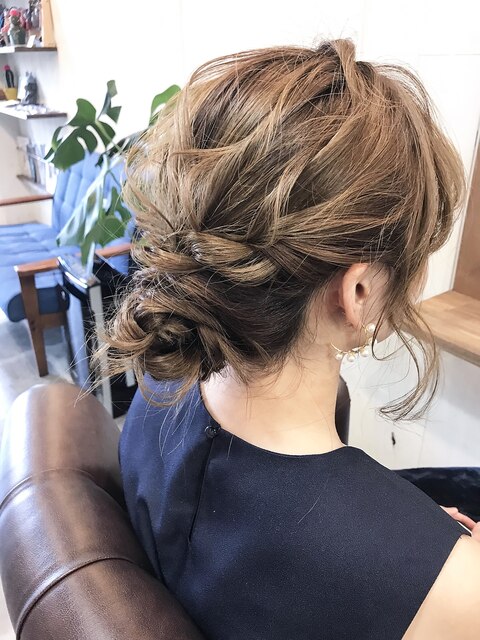 【☆】結婚式編み込みシニヨンヘアアレンジ・ヘアセット着物ヘア