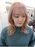 ピンクベージュ×オレンジベージュと顔周りレイヤー韓国巻き