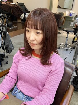 ジル ヘアデザイン ナンバ(JILL Hair Design NAMBA) pink orange × 顔まわりレイヤー♪/姫カット/抜け感/セミディ