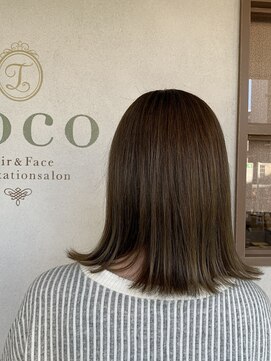 ヘア アンド フェイス トコ(Hair&Face toco) オリーブグレージュ外ハネ・オリーブベージュボブ