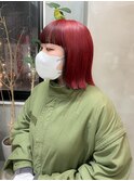 レッドカラー赤髪カシスワイドバングデザインカラー