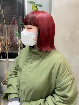 テトヘアー(teto hair) レッドカラー赤髪カシスワイドバングデザインカラー