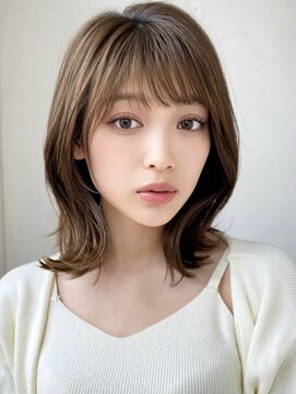 エインアンリー 明治神宮前(AIN.ANLY.) モーヴピンクベージュカラー韓国レイヤースタイル前髪カット