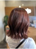 ブリーチなしレッドカラー×外ハネボブ