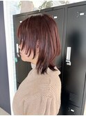 ボルドーカラー×ウルフカット