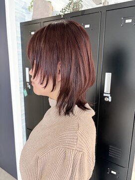 ボルドーカラー×ウルフカット