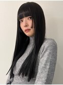 アッシュブラック　ぱつっと　姫カット　ロング【天神/今泉】