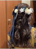 ハーフアップ×編みおろし