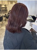 チェリーレッド×ウェーブ巻き