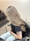 ハイライトカラーくびれヘアアプリコットオレンジ