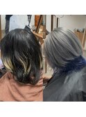 【インナーカラー】グレー×ネイビーブルー