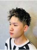 ホワイトメッシュハイライトスパイラルパーマツイストパーマ