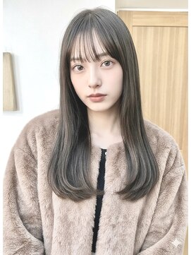 髪質改善ワンカールヘア黒髪ナチュラルロング縮毛矯正前髪カット