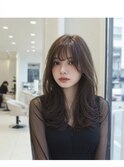 大人透明感グレージュ韓国風クビレ顔周りレイヤー