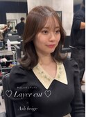 伸ばしかけミディアムボブレイヤーカット透明感カラー