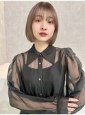前下がりボブ/切りっぱなし/内巻きボブ/大人可愛い/薄めバング