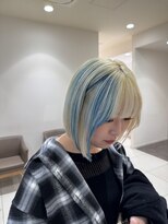 ☆ハイトーン　ブリーチ抜きっぱなし　ポイント水色カラー
