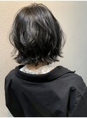 大人美人透明感カラーアッシュグレーブラックくびレイヤーボブ