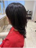 ハッシュカットミディアムレイヤーくびれハイライト40代50代60代