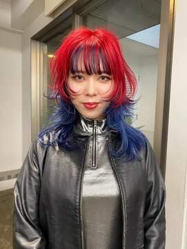 レコ 渋谷(LECO) レッド×ブルーの2トーンウルフ