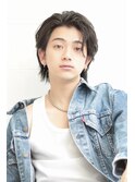 メンズダークアッシュニュアンスパーマ韓国マッシュウルフカット