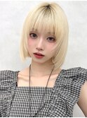 切りっぱなしボブ/レイヤー/美髪/ミルクティーベージュ/韓国