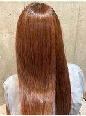 美髪効果◎ツヤ感アップ！オレンジブラウンストレートロング