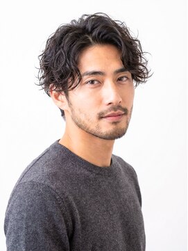 波巻きパーマ/センターパート/ニュアンスパーマ/メンズボブ