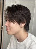 大人男子ナチュラルセンターパートウルフ毛流れカット20代30代