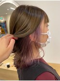 小顔セミウェットウェーブピンクベージュハイライトカラー