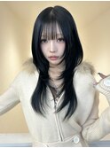 着物ヘア/ダークアッシュ/ミディアムレイヤーカット/渋谷