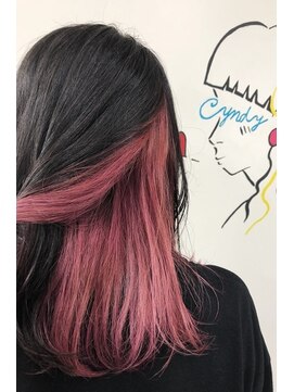黒髪 ピンクインナーカラー L シンディ カラーサロン Cyndy Color Salon のヘアカタログ ホットペッパービューティー