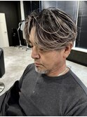 大人ハイライト/白髪ぼかしメッシュ/ハンサムショート/刈り上げ