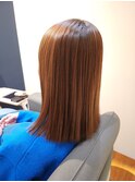 髪質改善切りっぱなしミディアム× ベージュブラウン