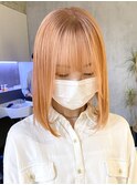 ブリーチピンクベージュボブレイヤーミディアムカットグレージュ
