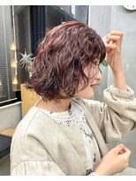 テトヘアー(teto hair) ボブパーマ　フェイスレイヤー　レッドピンク　くるくる