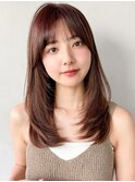 くびれヘアアプリコットオレンジ夏ハイライトカラー