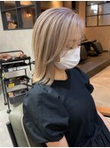 バレイヤージュ、ハイライト、レイヤーロング、グレーベージュ