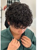 波巻きスパイラルパーマメンズマッシュツイストブルーブラック