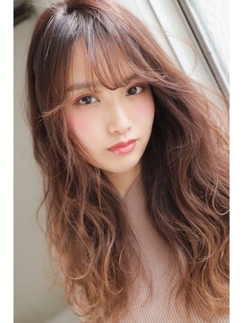 クシュ 所沢西口プロぺ通り(kusyu... ) くびれヘア韓国風巻きアプリコットオレンジ夏ハイライトカラー