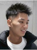 メンズ 黒髪×短髪フェード スキンフェード アップバング
