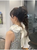 札幌ヘアセットアレンジ　ゆるっと編み下ろしポニー