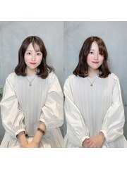 韓国人風シースルーバング前髪エクステ　艶感ダークカラー