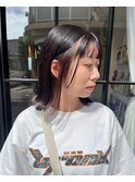 切りっぱなし ボブ   インナーカラー レッド  レッドブラウン