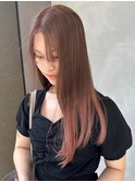 ロングハイトーングラデーションピンクくすみベージュブリーチ