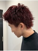 名駅 メンズ チェリーレッド 束感ショート