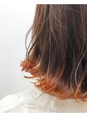 裾カラー×オレンジ×くびれボブ グレージュカラー イメチェン