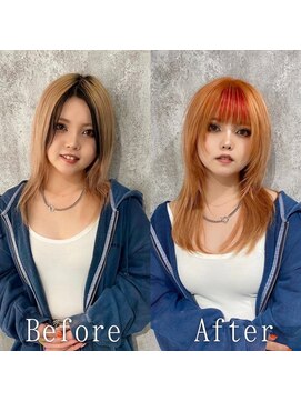 あるじゃんすー 天神店 オレンジ#シールエクステ#ウルフ#デザインカラー#韓国#天神